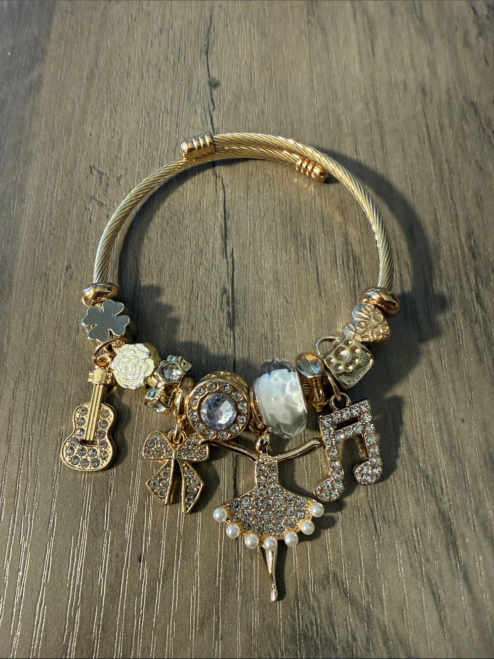 Gold Charm Bracelet with Ballerina and Musical Charms - Women Jewelry